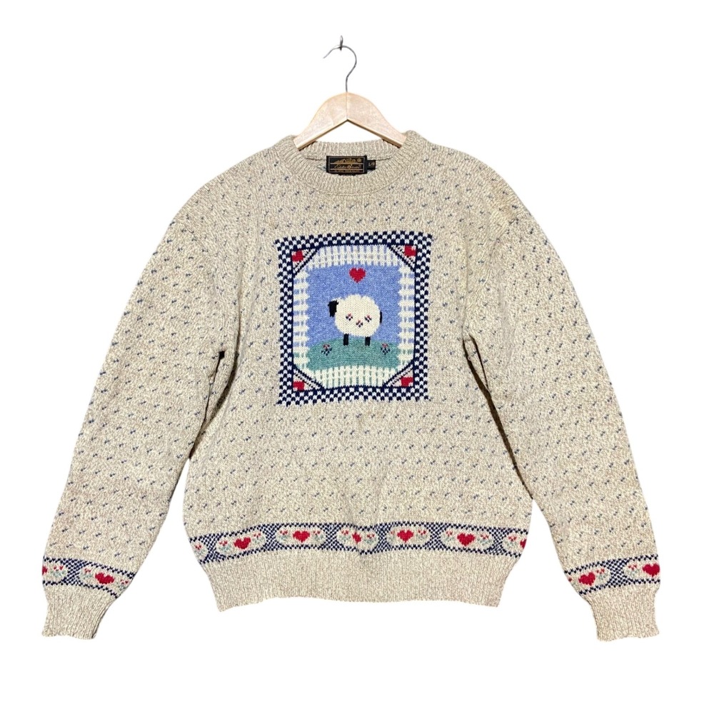 Vintage 90s Eddie Bauer Wool Sheep Sweater Cottagecore Grandma Core Knit Size L